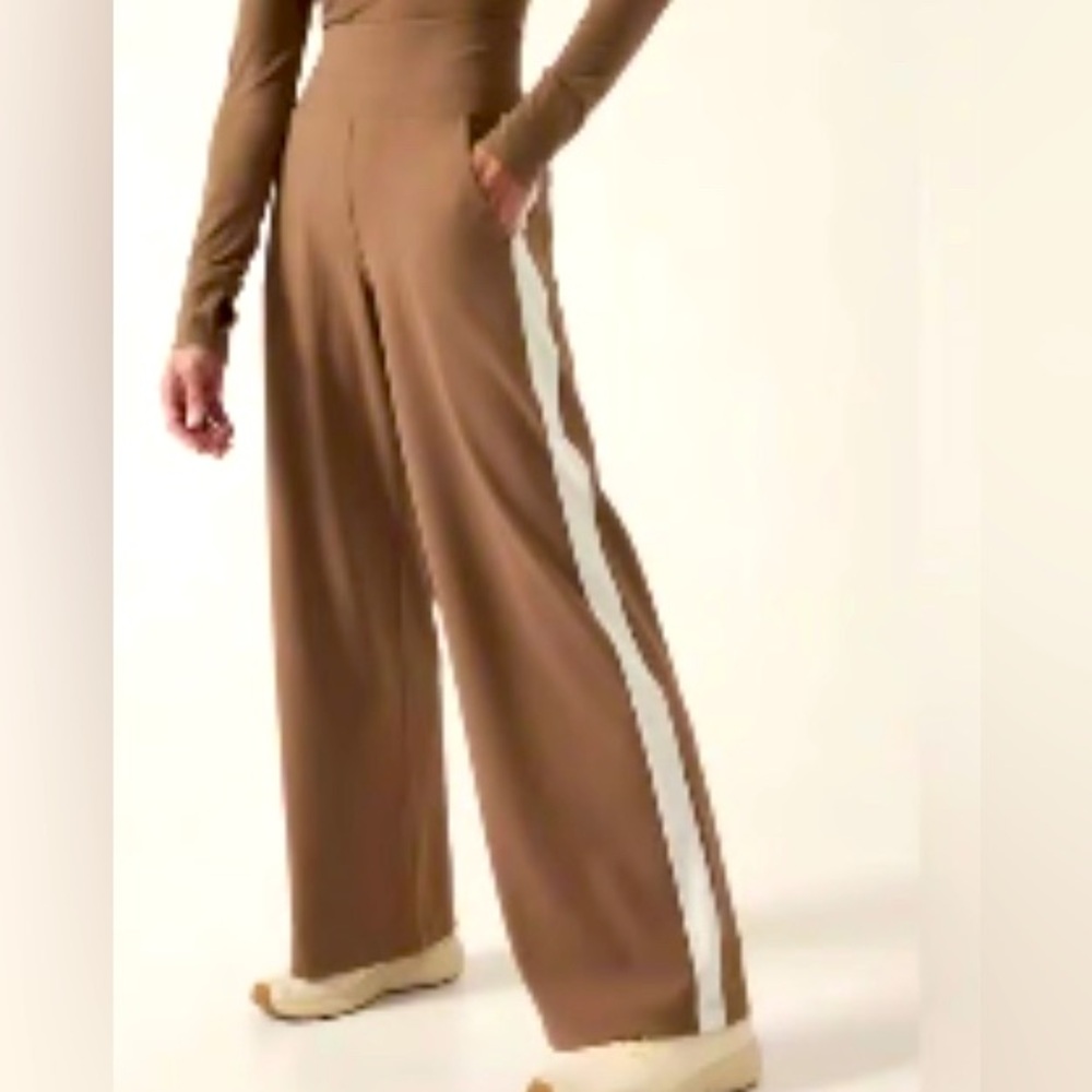 Athleta Brown Wide-Leg Pants with White Stripe